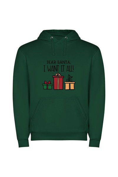 iLovePrints All I Want for Christmas Φούτερ με κουκούλα σε χρώμα Πράσινο