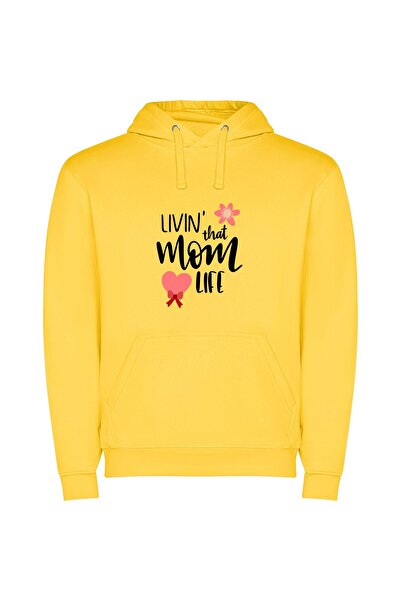 iLovePrints Moms: L7M Love Life Φούτερ με κουκούλα σε χρώμα Κίτρινο