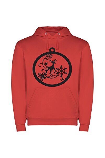 iLovePrints Snowflake Deer Ornament Φούτερ με κουκούλα σε χρώμα Κόκκινο