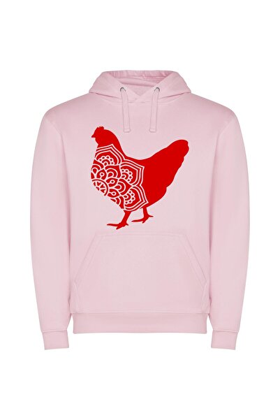iLovePrints Scarlet Silhouette: Avian Elegance Φούτερ με κουκούλα σε χρώμα Ροζ