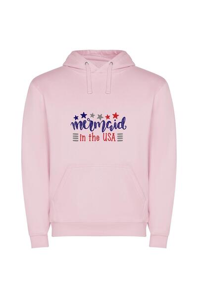 iLovePrints Patriotic Mermaid Patch Φούτερ με κουκούλα σε χρώμα Ροζ
