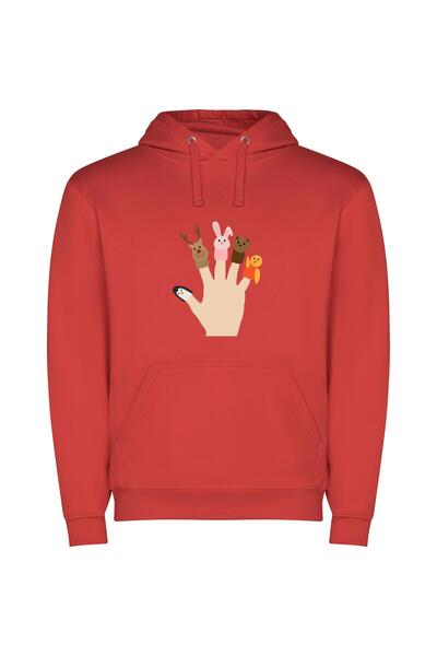 iLovePrints Fanciful Animal Hand Puppets Φούτερ με κουκούλα σε χρώμα Κόκκινο