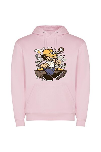 iLovePrints Tabletop Mining Man Φούτερ με κουκούλα σε χρώμα Ροζ