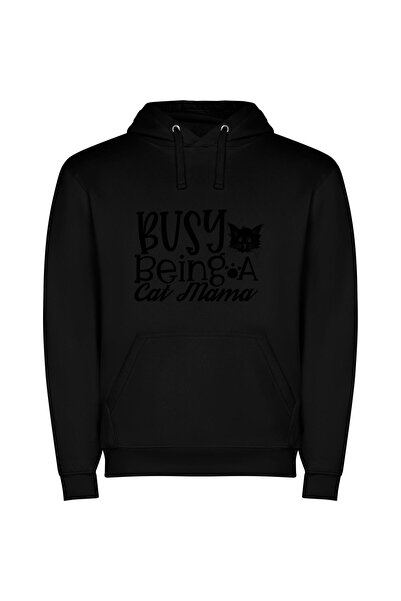 iLovePrints Purrfectly Chic Feline Fashion Φούτερ με κουκούλα σε χρώμα Μαύρο