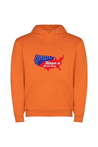 iLovePrints USA: Happy Day Map Φούτερ με κουκούλα σε χρώμα Πορτοκαλί