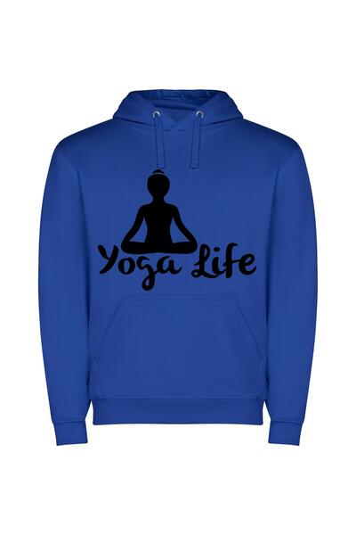 iLovePrints Monochrome Zen: Street Yoga Φούτερ με κουκούλα σε χρώμα Μπλε