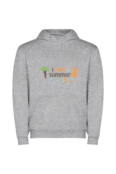 iLovePrints Sunny Escape: Summer Vibes Φούτερ με κουκούλα σε χρώμα Γκρι