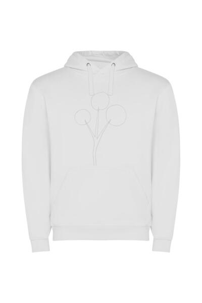 iLovePrints Whimsy in White: Floral Sketch Φούτερ με κουκούλα σε χρώμα Λευκό