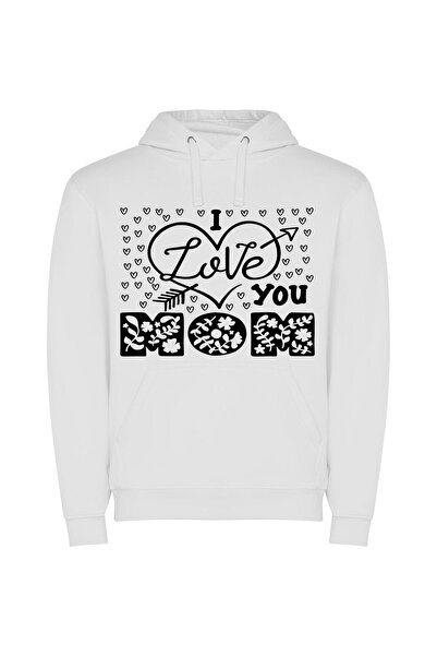 iLovePrints Monochrome Mama Love Φούτερ με κουκούλα σε χρώμα Λευκό