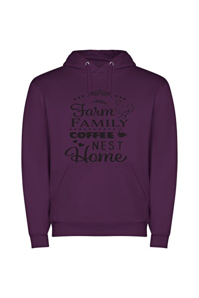iLovePrints Farm Nest Coffee Home Φούτερ με κουκούλα σε χρώμα Μωβ
