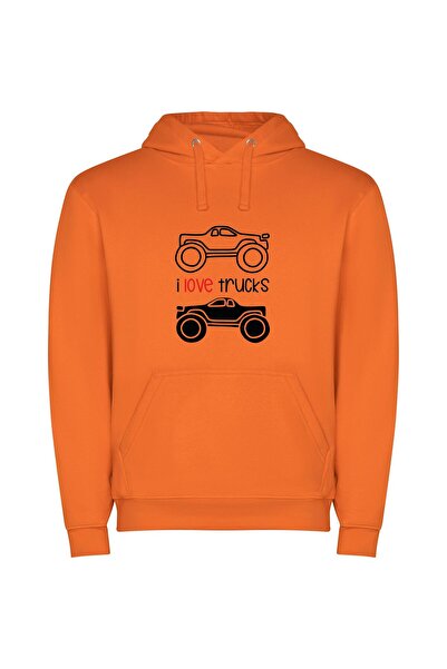 iLovePrints Truck Love: Super Realistic Φούτερ με κουκούλα σε χρώμα Πορτοκαλί