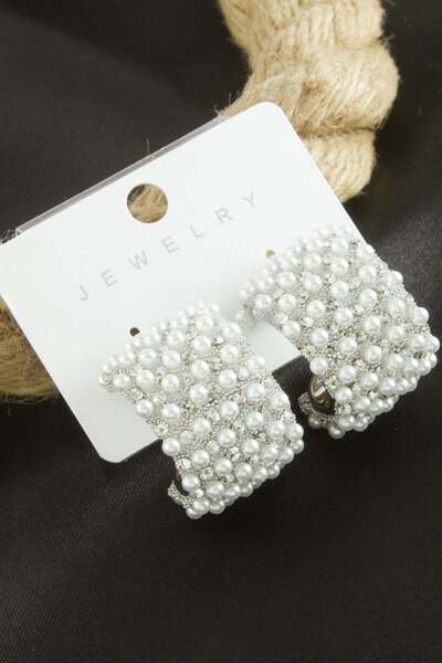 Generic Brand Crescent Stone Pearl Waterway Earrings