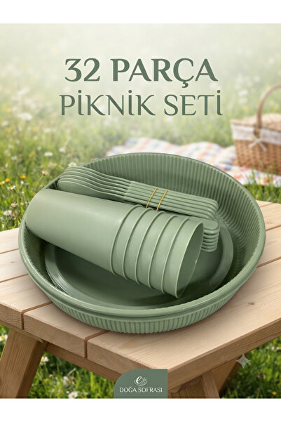 Genel Markalar 32 Parça Taşınabilir Çok Amaçlı Piknik ve Servis Seti (Yeşil)