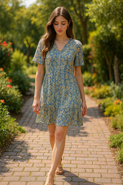 Gökyüzü Moda Green patterned satin dress