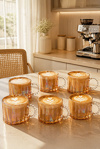 Porsima 15863 Ringo Line Amber 6lı Renkli Cam Kupa Çay Kahve Meşrubat Bardak ...