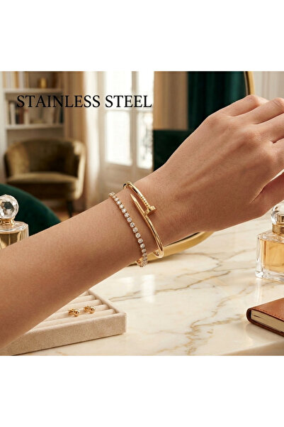 stainless steell Gold Color 2 Piece Waterway Bracelet Set
