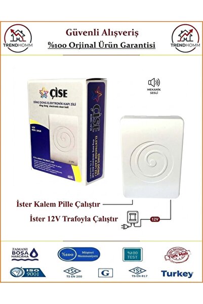ÇİSE Ding Dong Kapı Zili - İster Kalem Pille Çalıştır - İster 12V Trafo İle Ç...