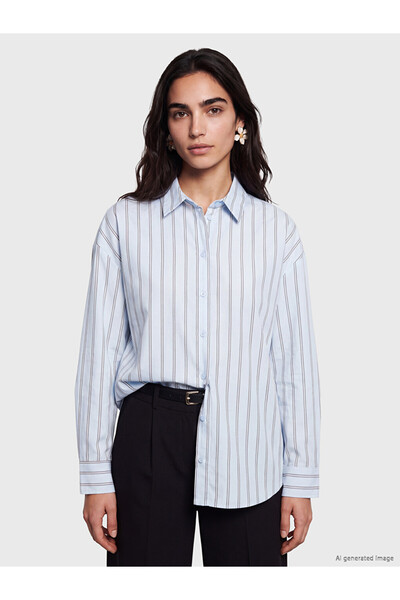 LC Waikiki Blue Striped Oversize Women's Shirt