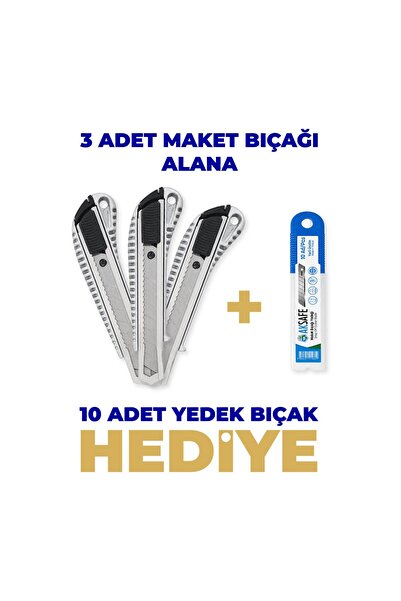 Metal Maket Bıçağı 3 Adet + 10 Adet Yedek Bıçak Ucu Hediyeli