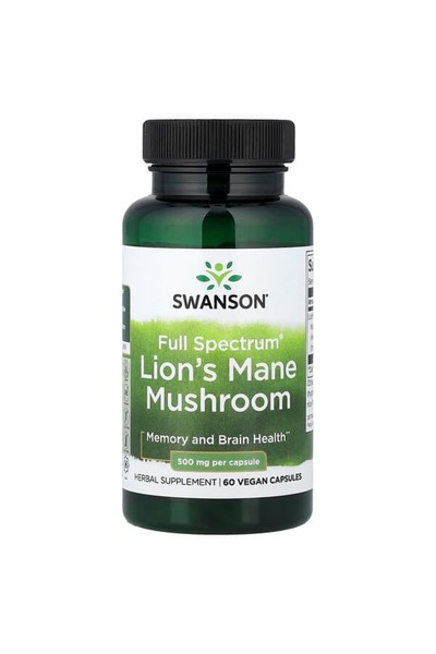 SWANSON Vitamins, Full Spectrum® Lion's Mane Mushroom, 500 mg, 60 Vegan Capsules