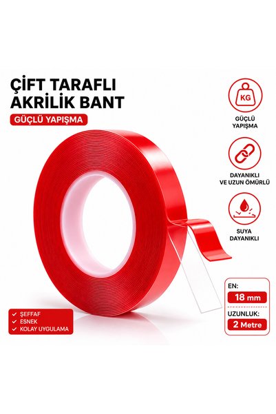 NVT YAPI İNŞAAT Silikonlu Çift Taraflı Montaj Bant 18mm x 2mt – Güçlü Yapıştı...