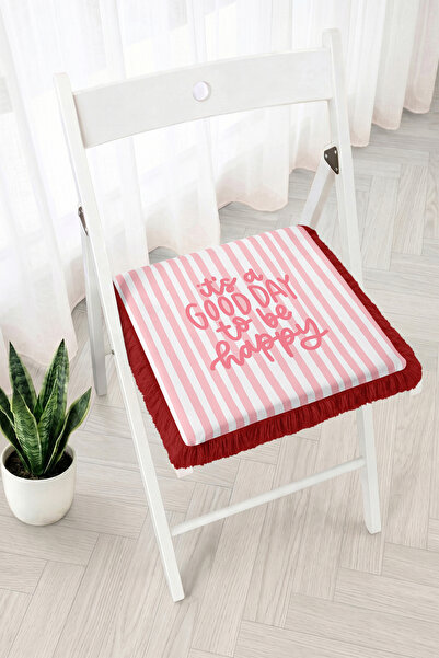 Realhomes It’S a Good Day to Be Happy Written Striped Design Fringed Zippered...