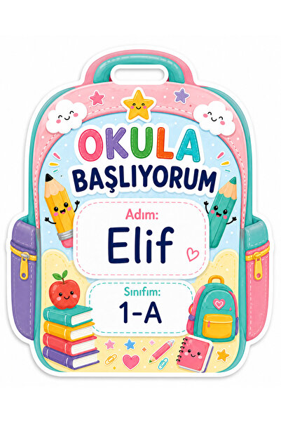 Papelia Sırt Çantası Formlu Kişiye Özel Okula Başlıyorum Öğrenci Yaka Kartı 1...