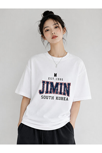 barsdepo Tricou alb oversize cu imprimeu BTS JIMIN |   Calitate Premium - Cu ...