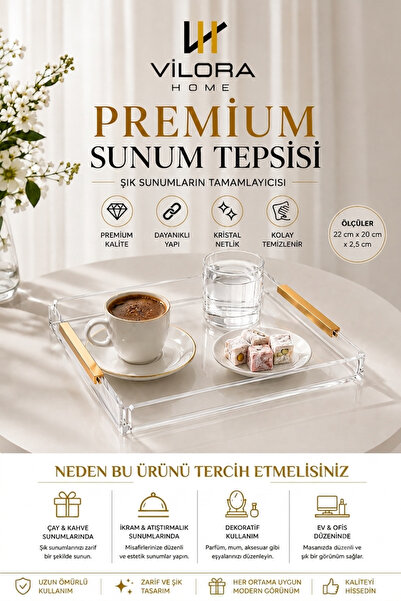 VİLORA HOME Gold Detaylı Sunum Tepsi Çay Kahve İkram Tepsisi & Çok Amaçlı Düz...
