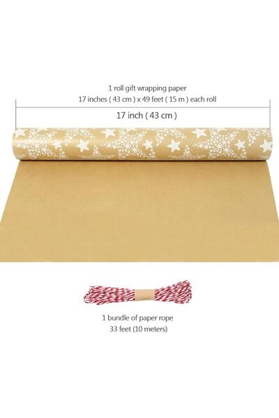 MAMUNU Christmas Wrapping Paper Roll,15m Snowflake Kraft Gift Wrapping Paper ...