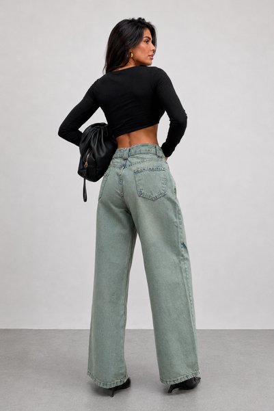 SHEVEGA Milano Açık Mavi Yüksek Bel Tint Yıkama Baggy Jeans Salaş Kot Pantolon