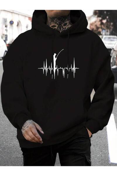 Urban Look Black Printed Oversize Hoodie - Unisex Street Style Hooded Sweatshirt
