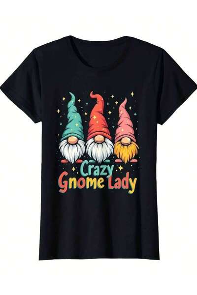 25W تي شيرت كاجوال للجنسين بتصميم Crazy Gnome Lady، مثالي لمحبي الأنشطة الخار...