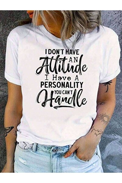 9JY تي شيرت مطبوع عليه Attitude، تي شيرت نسائي نقي بوزن 220 جرام، برقبة دائري...