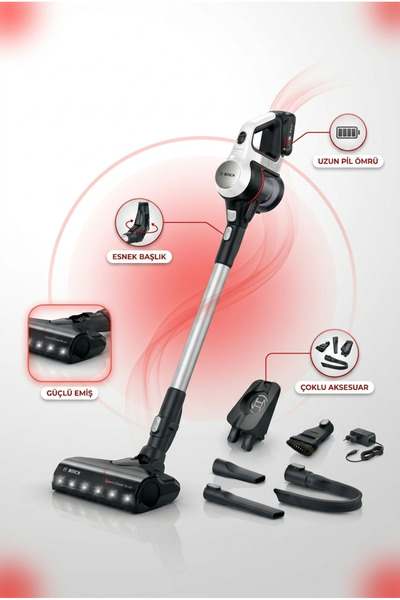 Bosch 10 Yıl Motor Garantili Unlimited 7 Şarjlı Dikey Süpürge Bükülebilir Göv...