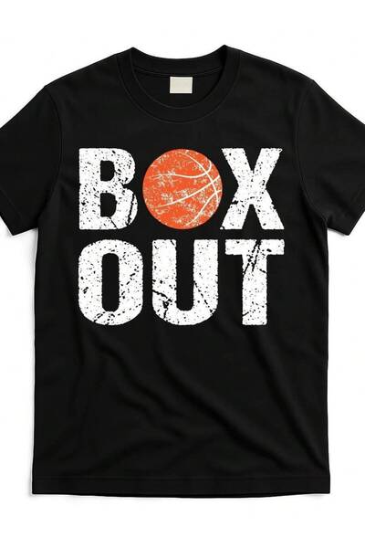 799 تي شيرت رجالي بتصميم كرة السلة الكلاسيكي - طباعة "Box Out"، أسود مع تصميم...