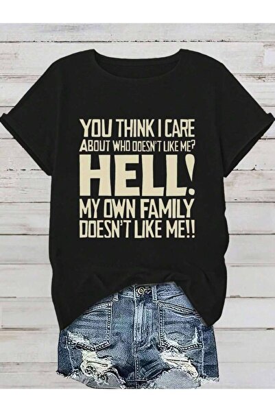 799 Women's 'You Think I Care' Graphic Tee,Black Summer Casual Everyday Short...