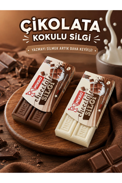 Mikro Çikolata Kokulu ve Çikolata Görünümlü Okul Kırtasiye Silgisi (1 Adet)