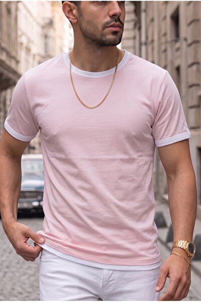 Teenage Millionaire تي شيرت رجالي باللون الوردي ذو ياقة دائرية وأكمام مزخرفة ...