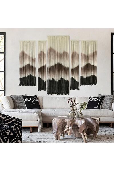 GENERAL 5Pcs Macrame Wall Hanging Dip Dyed Mountain Wall Decor Handmade Yarn ...