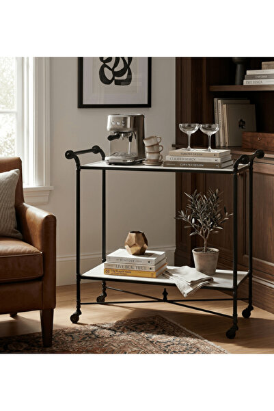 UTTERMOST Henzler 106 W x 95 H x 45 D Black Bar Cart Table with Marble Top