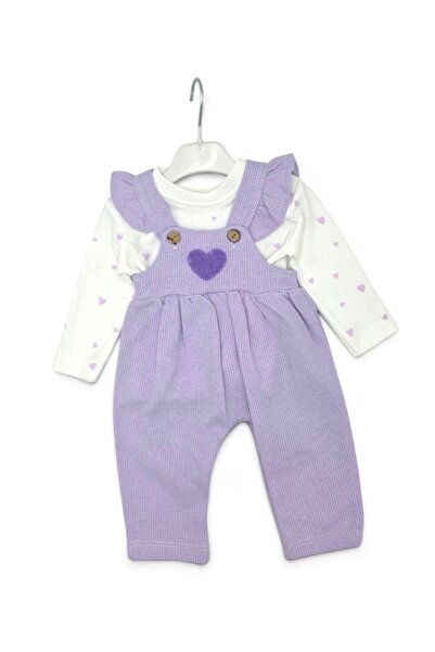 Egelite Baby Girl Heart Embroidered Salopet Jumpsuit and Underwear Set 6-9-12...