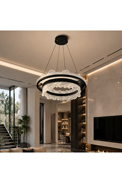 nory ثريا كريستال مودرن بحلقات دائرية سوداء LED – تصميم فاخر للصالات والمجالس