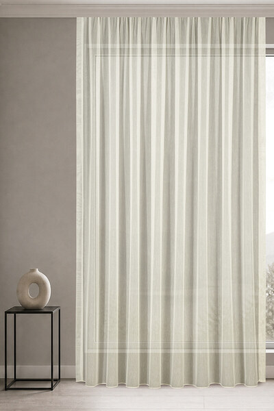 Gauze Fabric Design Silvery Bamboo Cream Non-Pleated (1X1) Tulle Curtain