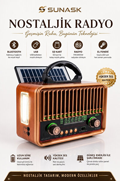 SUNASK SN-774 Bluetooth’lu Ledli Nostaljik Görünümlü Müzik Kutusu Usb Sd Kart...