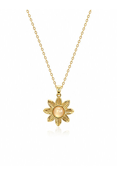 Angelovia Pearl Detailed Flower Steel Women's Necklace