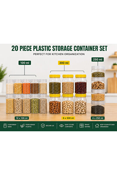Generic Brand مجموعة حاويات تخزين بلاستيكية من 20 قطعة - أوعية تخزين طعام متع...