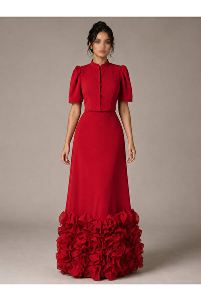 TOP BERLANTY Luxury Red Rose Flower Floor Length Evening Dress