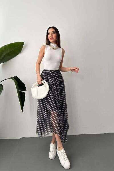 Moda Days Γυναικεία ασύμμετρη μίντι φούστα σε γραμμή Α από τούλι με καρό σχέδ...