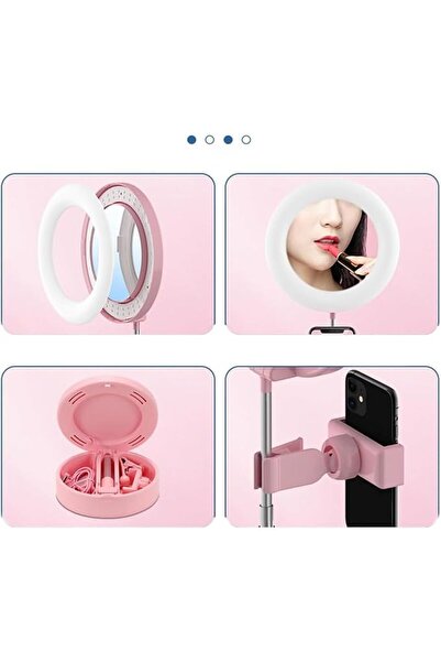 HALAMODO مصباح دائري LED محمول قابل للطي مع مرآة للمكياج وحامل للهاتف